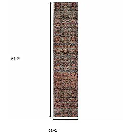 Multi And Blue Abstract Power Loom Stain Resistant Runner Rug Photo 5