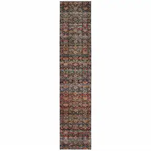 Photo of Multi And Blue Abstract Power Loom Stain Resistant Runner Rug