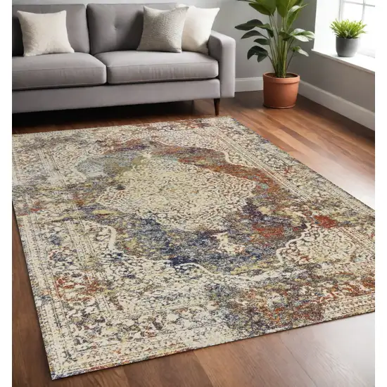 Multi Color Vintage Bordered Indoor Area Rug Photo 1