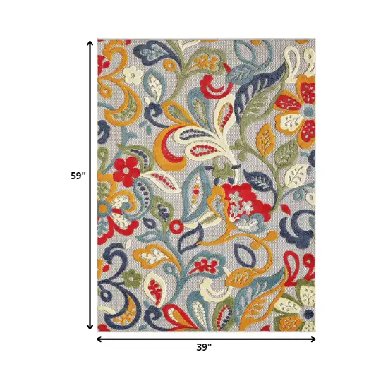 Multi Jacobean Floral Indoor Outdoor Area Rug Photo 3