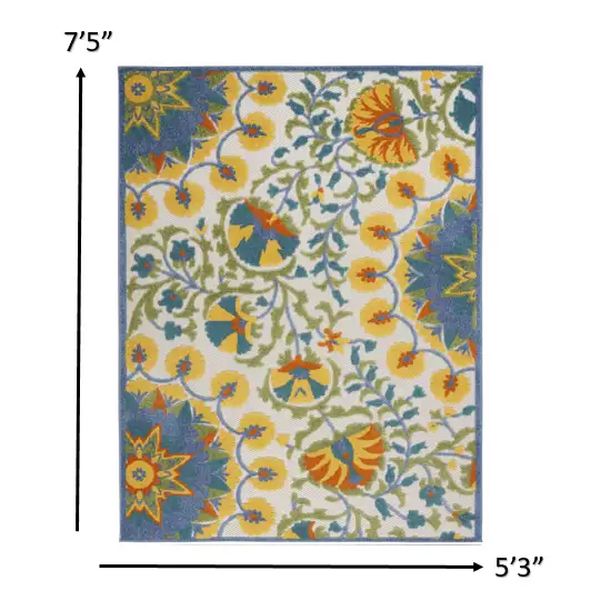 Ivory And Blue Floral Stain Resistant Indoor Outdoor Area Rug Photo 6