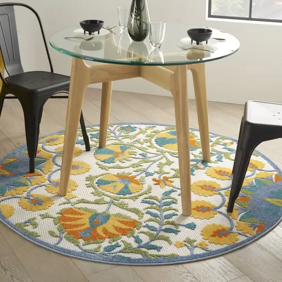 5' Round Multi Medallion Indoor Outdoor Area Rug Photo 7