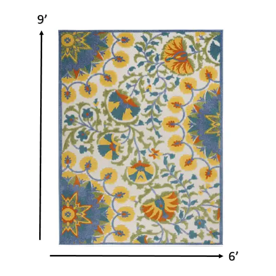 Ivory And Blue Floral Stain Resistant Indoor Outdoor Area Rug Photo 6