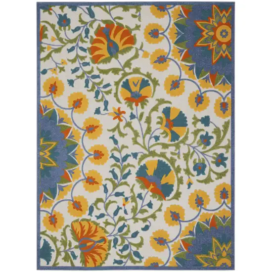 Ivory And Blue Floral Stain Resistant Indoor Outdoor Area Rug Photo 7