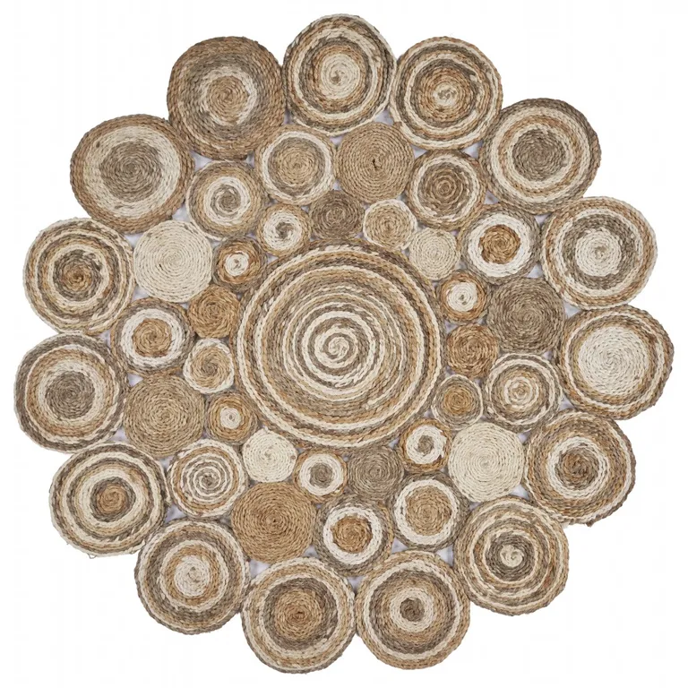 Multi-toned Intricate Circle Natural Jute Area Rug Photo 1