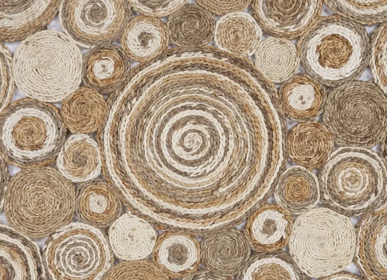 Multi-toned Intricate Circle Natural Jute Area Rug Photo 2