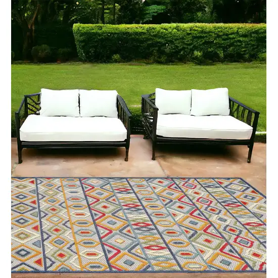 Ivory And Blue Southwestern Stain Resistant Indoor Outdoor Area Rug Photo 1