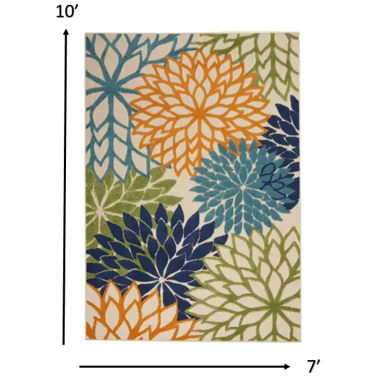 Ivory And Blue Floral Indoor Outdoor Area Rug Photo 8