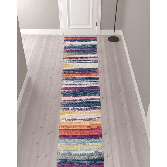 Multicolor Irregular Striped Runner Rug Photo 4