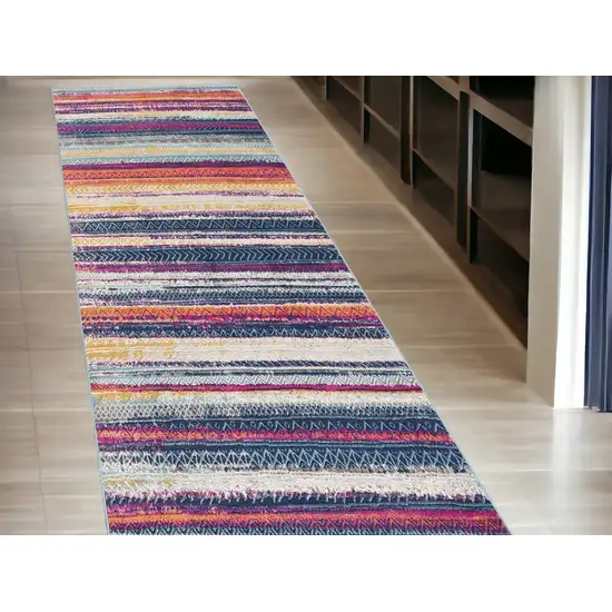 20' Multicolor And Striped Runner Rug Photo 1