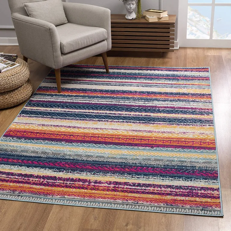 Multicolor Irregular Striped Runner Rug Photo 2