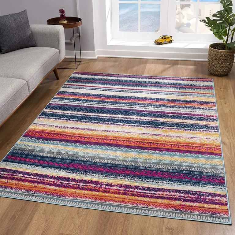 Multicolor Irregular Striped Runner Rug Photo 3