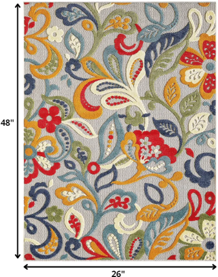 Multicolor Jacobean Floral Indoor Outdoor Area Rug Photo 3