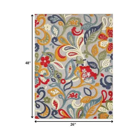 Multicolor Jacobean Floral Indoor Outdoor Area Rug Photo 3