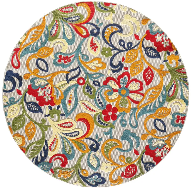 Multicolor Jacobean Floral Indoor Outdoor Area Rug Photo 2