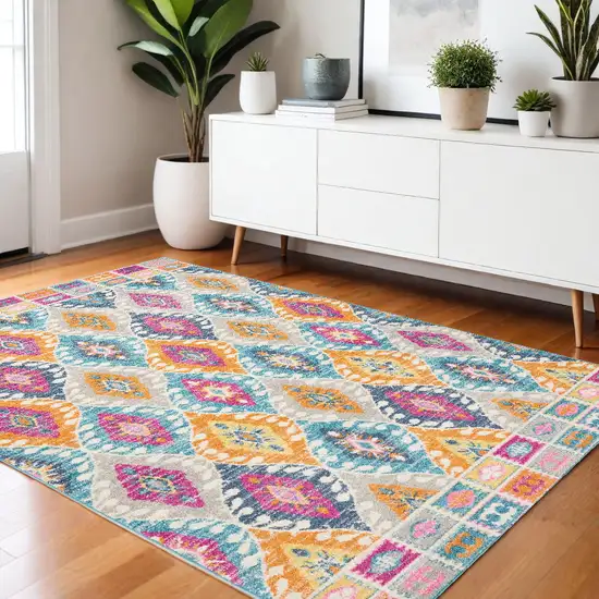 Blue And Pink Ogee Power Loom Area Rug Photo 1