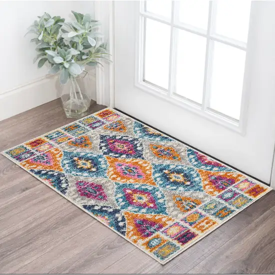 Blue And Pink Ogee Power Loom Area Rug Photo 1