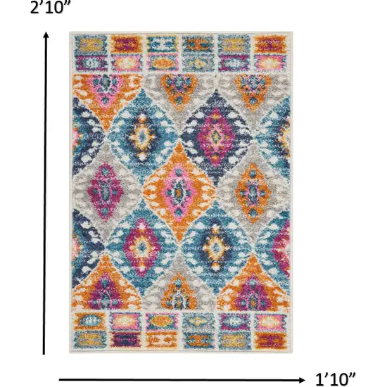 Blue And Pink Ogee Power Loom Area Rug Photo 3