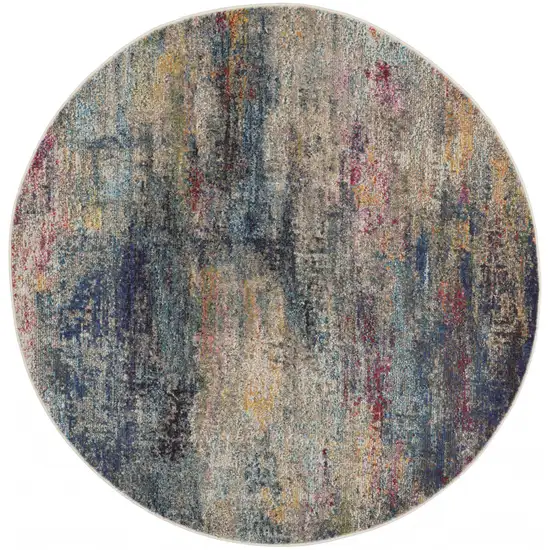 Multicolor Round Abstract Power Loom Non Skid Area Rug Photo 1