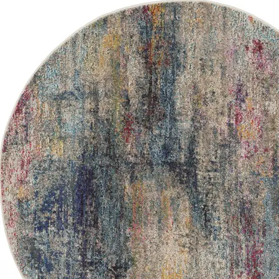 Multicolor Round Abstract Power Loom Non Skid Area Rug Photo 3