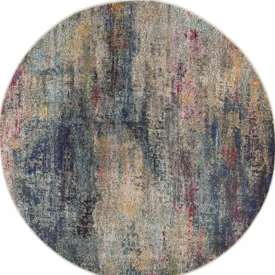 Multicolor Round Abstract Power Loom Non Skid Area Rug Photo 4