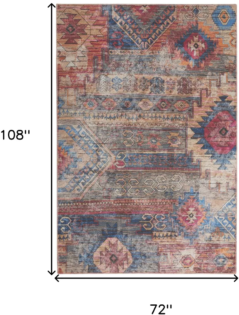 Multicolor Southwestern Distressed Washable Area Rug Photo 5