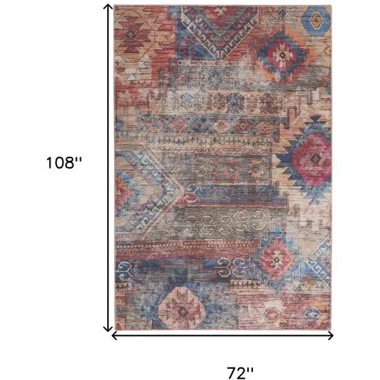 Multicolor Southwestern Distressed Washable Area Rug Photo 5