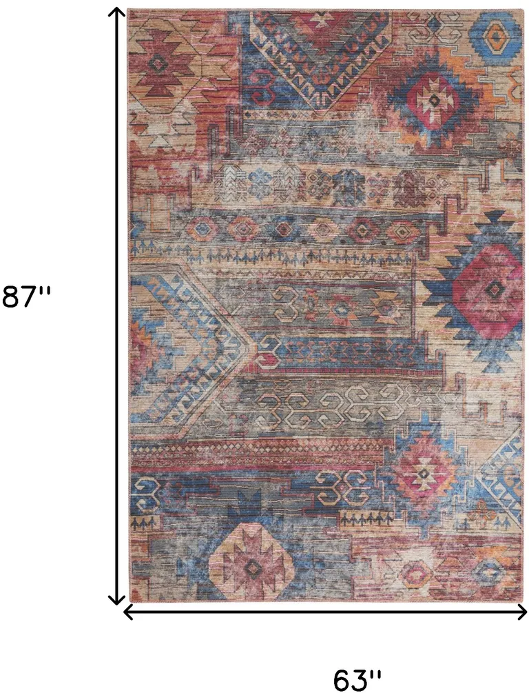 Multicolor Southwestern Power Loom Distressed Washable Area Rug Photo 5