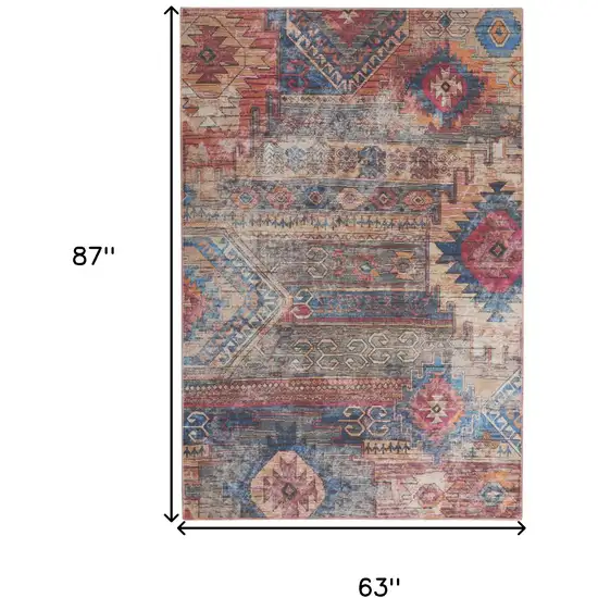 Multicolor Southwestern Power Loom Distressed Washable Area Rug Photo 5