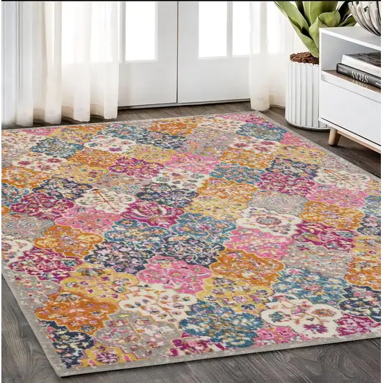 Pink And Gray Geometric Dhurrie Area Rug Photo 1