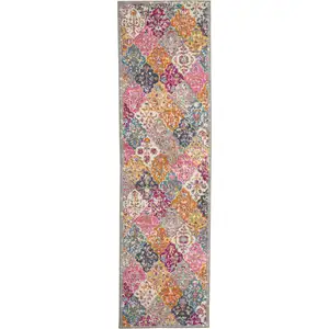 Photo of Muted Brights Floral Diamond Runner Rug