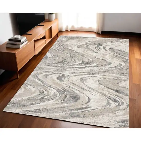 Natural Abstract Wave Brushstrokes Indoor Area Rug Photo 2