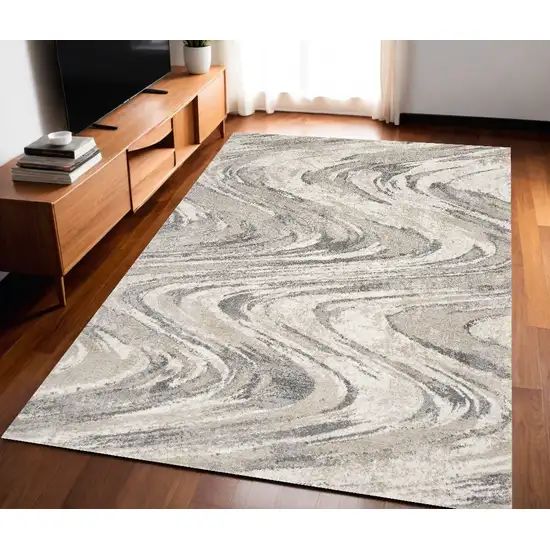 Natural Abstract Wave Brushstrokes Indoor Area Rug Photo 1