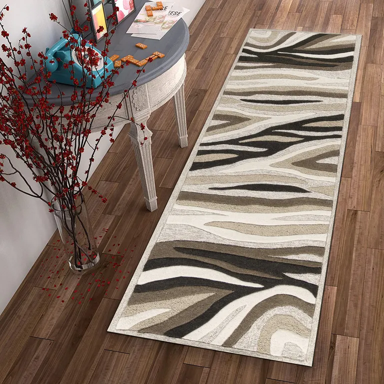 Natural Abstract Waves Wool Runner Rug Photo 4