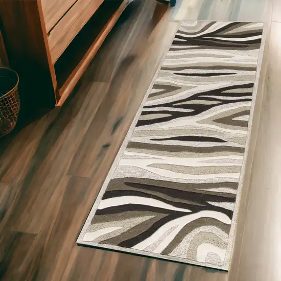 2' X 7' Natural Abstract Waves Wool Runner Rug Photo 1