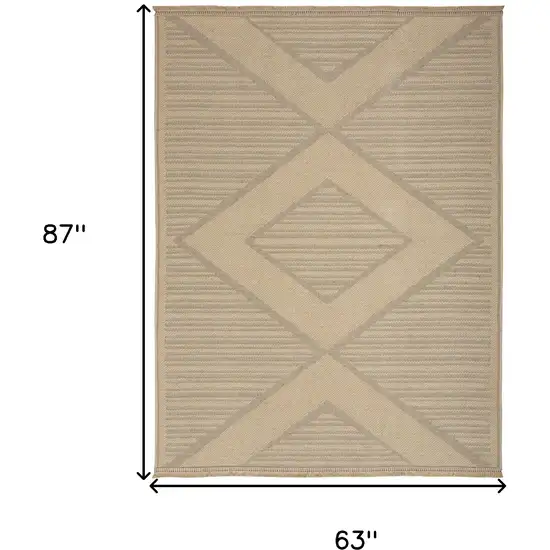 Natural And Beige Geometric Flatweave Non Skid Area Rug With Fringe Photo 3