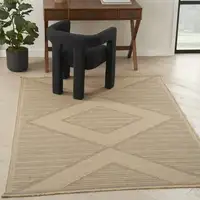 Photo of Natural And Beige Geometric Flatweave Non Skid Area Rug With Fringe