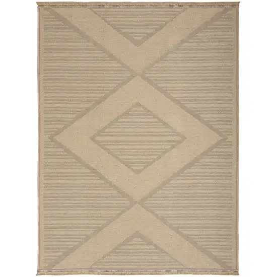 Natural And Beige Geometric Flatweave Non Skid Area Rug With Fringe Photo 2