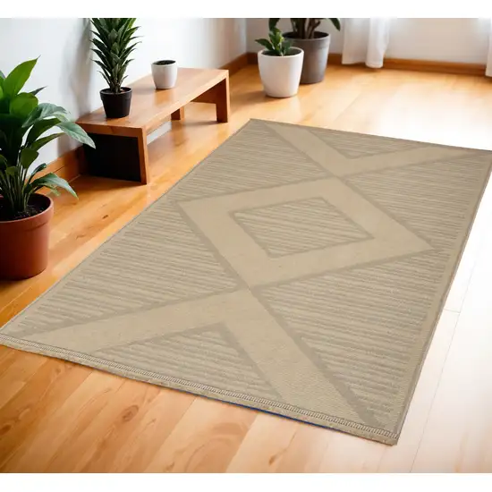 Natural And Beige Geometric Flatweave Non Skid Area Rug With Fringe Photo 1