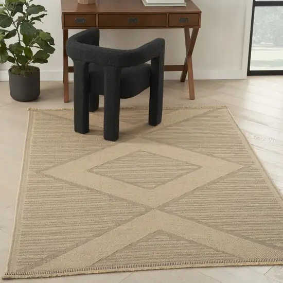 Natural And Beige Geometric Flatweave Non Skid Area Rug With Fringe Photo 8