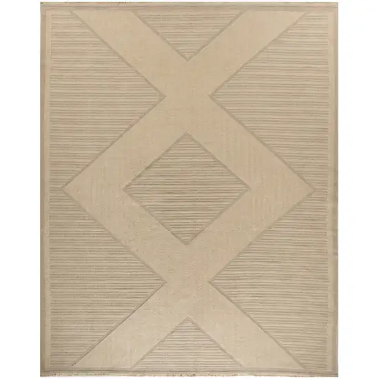 Natural And Beige Geometric Flatweave Non Skid Area Rug With Fringe Photo 2