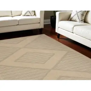 Photo of Natural And Beige Geometric Flatweave Non Skid Area Rug With Fringe