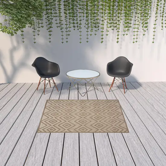 Natural Beige Argyle Indoor Outdoor Area Rug Photo 2