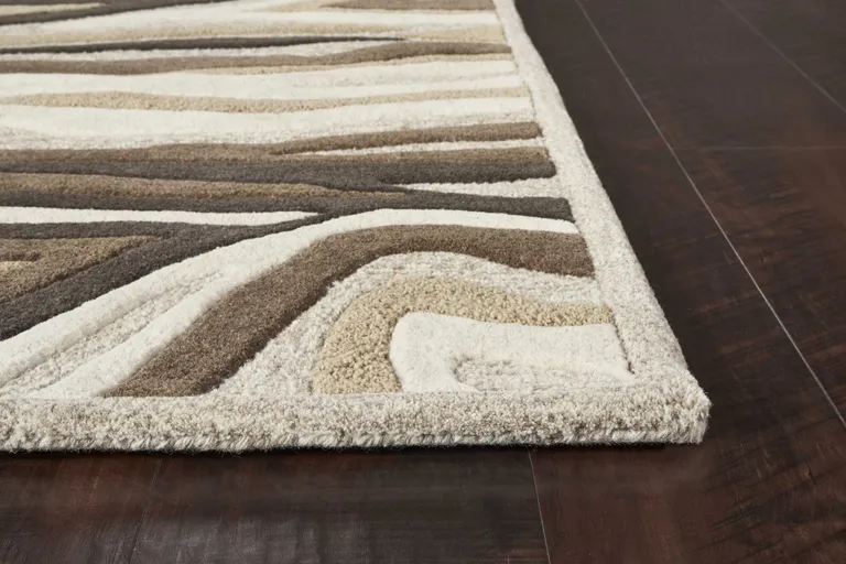 Natural Beige Hand Tufted Abstract Waves Indoor Accent Rug Photo 4