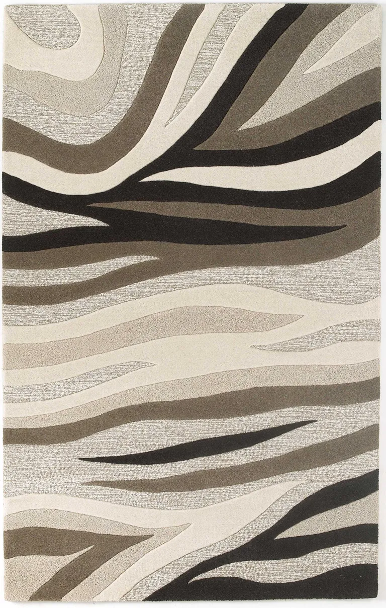 Natural Beige Hand Tufted Abstract Waves Indoor Accent Rug Photo 1