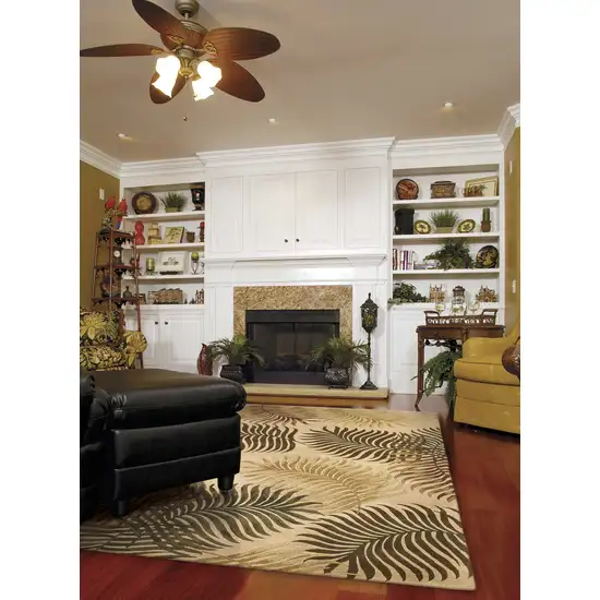 Natural Beige Hand Tufted Tropical Leaves Indoor Area Rug Photo 5