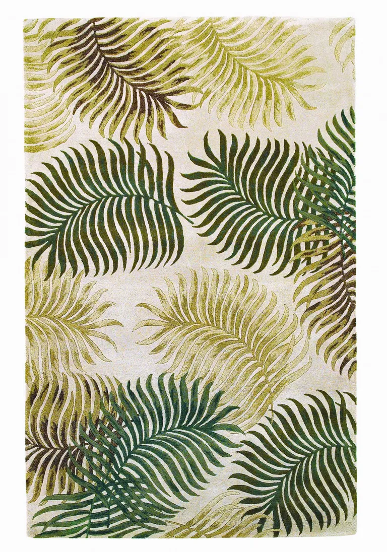 Natural Beige Hand Tufted Tropical Leaves Indoor Area Rug Photo 1