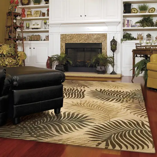 Natural Beige Hand Tufted Tropical Leaves Indoor Area Rug Photo 4