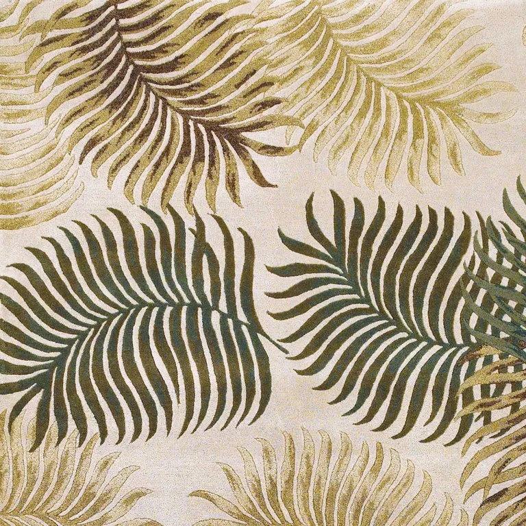 Natural Beige Hand Tufted Tropical Leaves Indoor Area Rug Photo 3