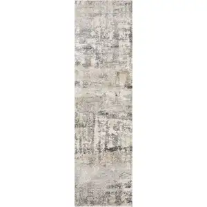 Photo of Natural Beige Machine Woven Abstract Brushstrokes Indoor Runner Rug